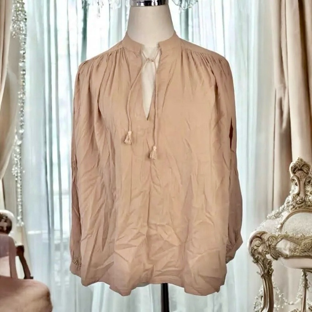 Anthropologie Trovata Birds of Paradis Peasant Boho Blouse in Beige - S